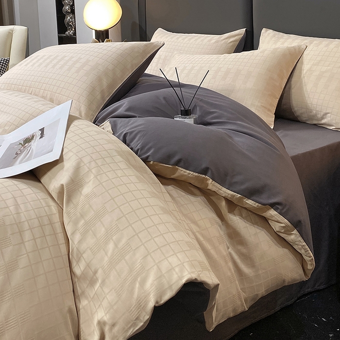 91家纺网 家纺一手货源 找家纺 金鑫汇 2024新款提花小方格全棉套件单品系列-四件套 纵横阡陌