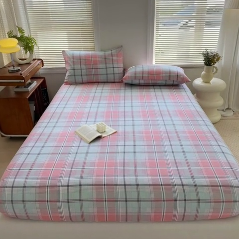 91家纺网 家纺一手货源 找家纺 家贝爱 2024新款3倍加厚水洗棉床笠床单 莫卡粉