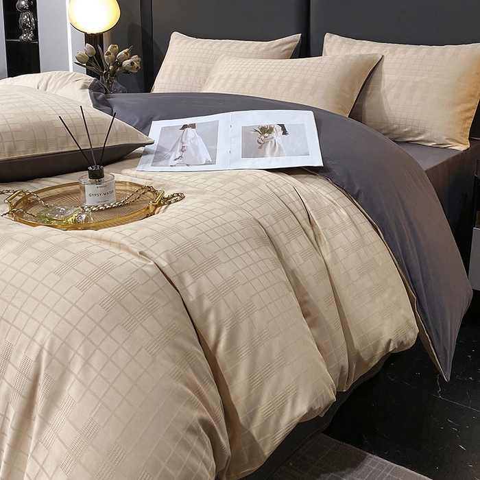 91家纺网 家纺一手货源 找家纺 金鑫汇 2024新款提花小方格全棉套件单品系列-单被套 纵横阡陌