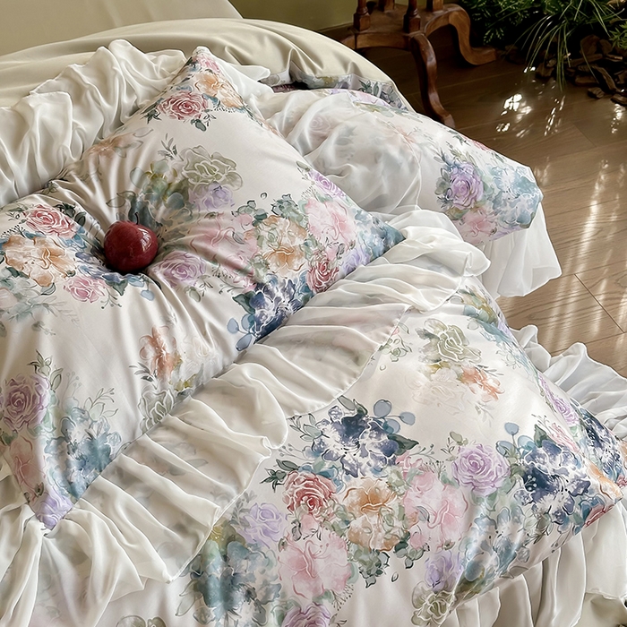 91家纺网 家纺一手货源 找家纺 窝米 2024春夏高定数码星云雪纺纱四件套系列 浮生若梦-玉砂米