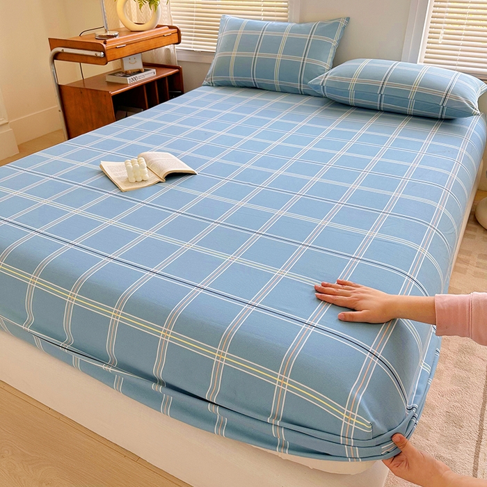 91家纺网 家纺一手货源 找家纺 家贝爱 2024新款3倍加厚水洗棉床笠床单 简尚蓝