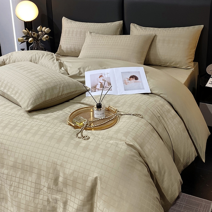 91家纺网 家纺一手货源 找家纺 金鑫汇 2024新款提花小方格全棉套件单品系列-单被套 风吹麦浪