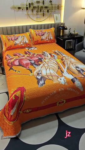 91家纺网 家纺一手货源 找家纺 爵仕家纺 2025新款凉感真丝床盖三件套 赛马场