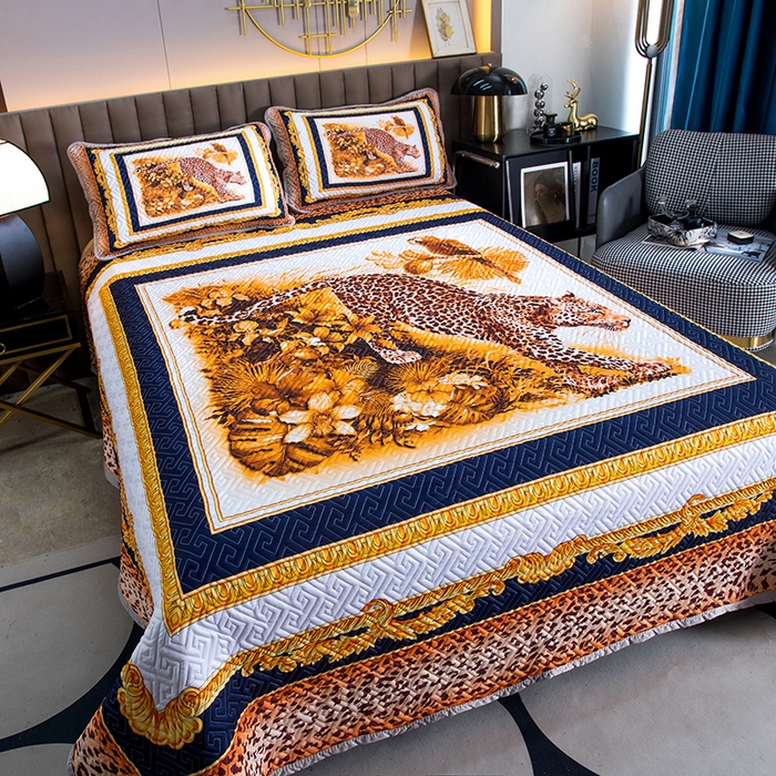 91家纺网 家纺一手货源 找家纺 爵仕家纺 2025新款凉感真丝床盖三件套 豹