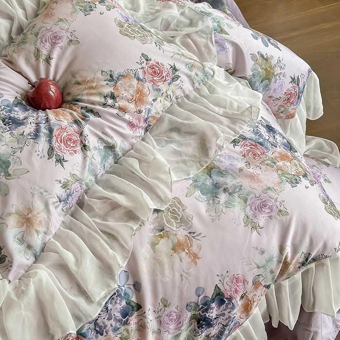 91家纺网 家纺一手货源 找家纺 窝米 2024春夏高定数码星云雪纺纱四件套系列 浮生若梦-霞光紫