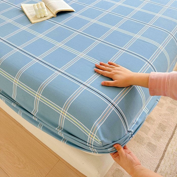 91家纺网 家纺一手货源 找家纺 家贝爱 2024新款3倍加厚水洗棉床笠床单 简尚蓝