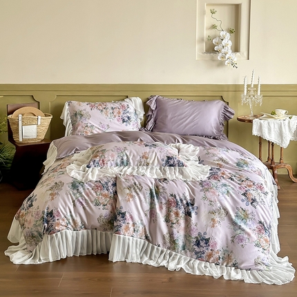 窝米 2024春夏高定数码星云雪纺纱四件套系列 浮生若梦-霞光紫