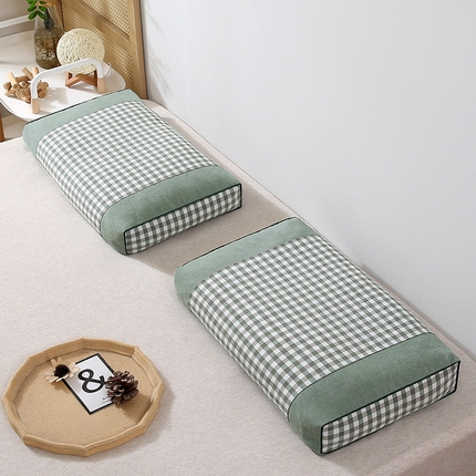 91家纺网 家纺一手货源 找家纺 梦叶草 2024新款全棉色织水洗棉宫廷全荞麦枕头无印良品风格荞麦壳枕芯 全棉色织宫廷-荞麦枕绿色40*60*9cm /只