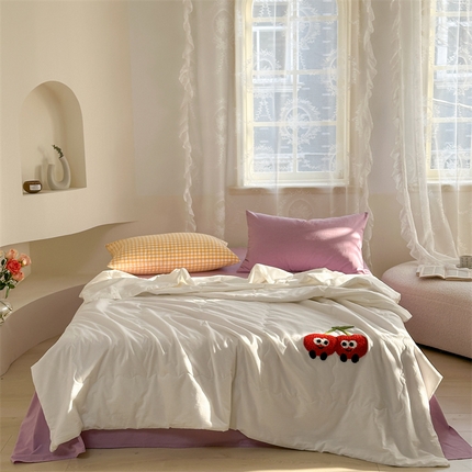 洋铭区（原狠狠爱） 2024新款毛巾绣水洗棉夏被四件套 樱桃甜甜