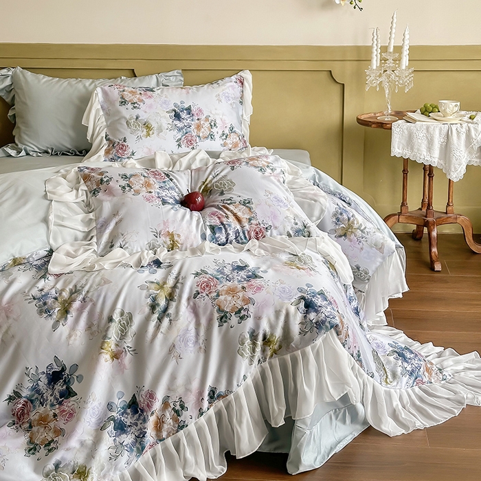 91家纺网 家纺一手货源 找家纺 窝米 2024春夏高定数码星云雪纺纱四件套系列 浮生若梦-春野绿