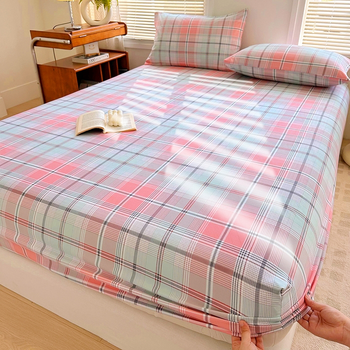 91家纺网 家纺一手货源 找家纺 家贝爱 2024新款3倍加厚水洗棉床笠床单 莫卡粉