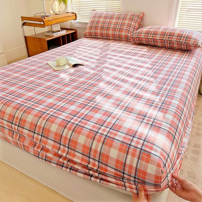 91家纺网 家纺一手货源 找家纺 家贝爱 2024新款3倍加厚水洗棉床笠床单 暖阳红