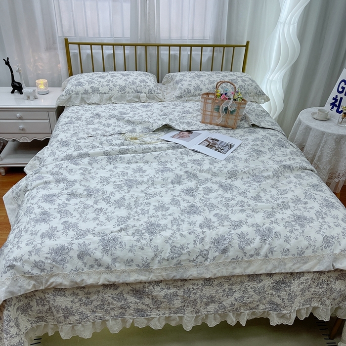 91家纺网 家纺一手货源 找家纺 暖居 2024新款包边春秋被床盖四件套 赫本白