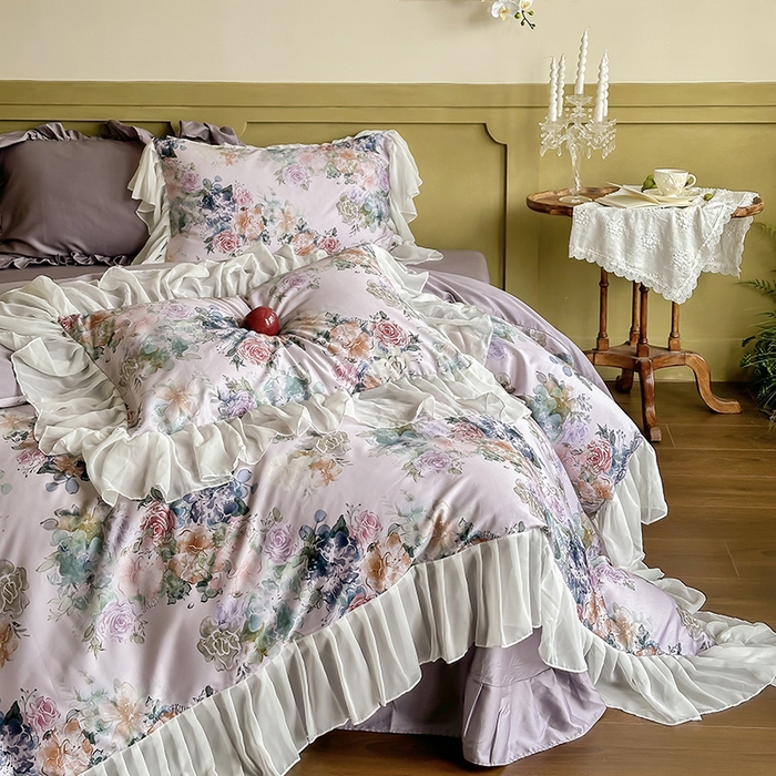 91家纺网 家纺一手货源 找家纺 窝米 2024春夏高定数码星云雪纺纱四件套系列 浮生若梦-霞光紫