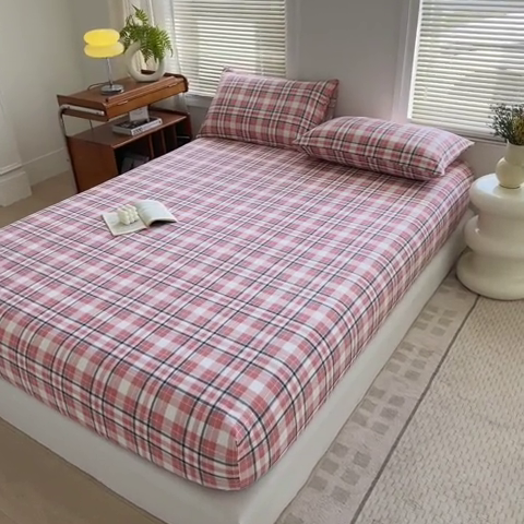 91家纺网 家纺一手货源 找家纺 家贝爱 2024新款3倍加厚水洗棉床笠床单 暖阳红