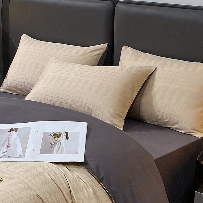 91家纺网 家纺一手货源 找家纺 金鑫汇 2024新款提花小方格全棉套件单品系列-单枕套 纵横阡陌