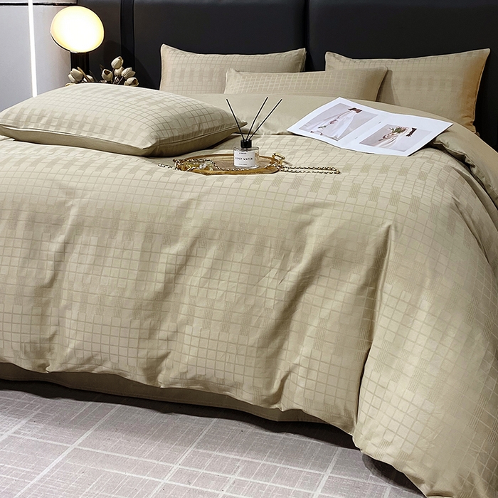 91家纺网 家纺一手货源 找家纺 金鑫汇 2024新款提花小方格全棉套件单品系列-单被套 风吹麦浪