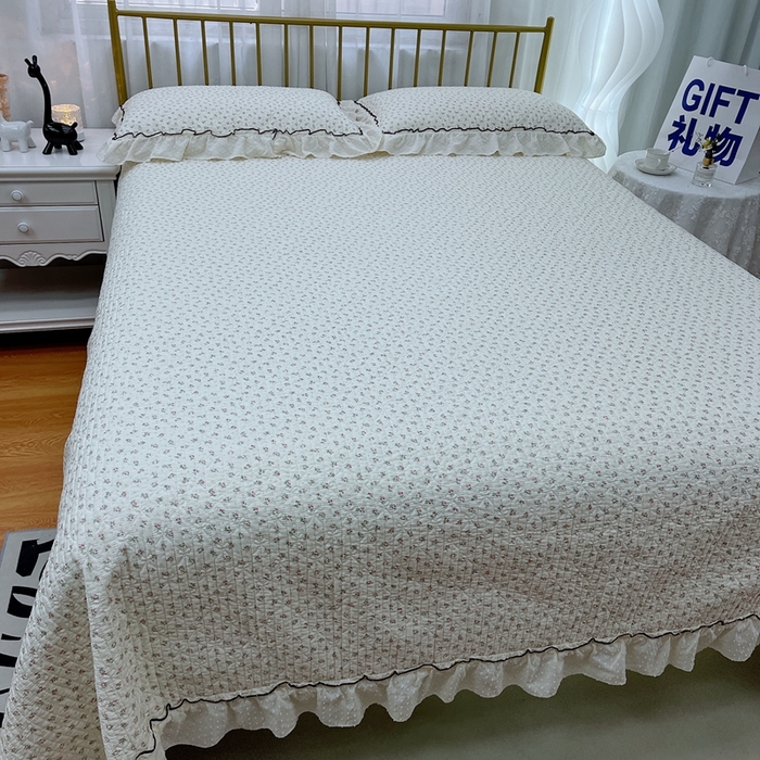 91家纺网 家纺一手货源 找家纺 暖居 2024新款韩系大花边夏被砂洗棉花床盖四件套可机洗+同款纯棉被套 云熙