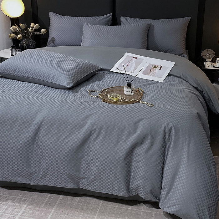 91家纺网 家纺一手货源 找家纺 金鑫汇 2024新款提花小方格全棉套件单品系列-单被套 深灰