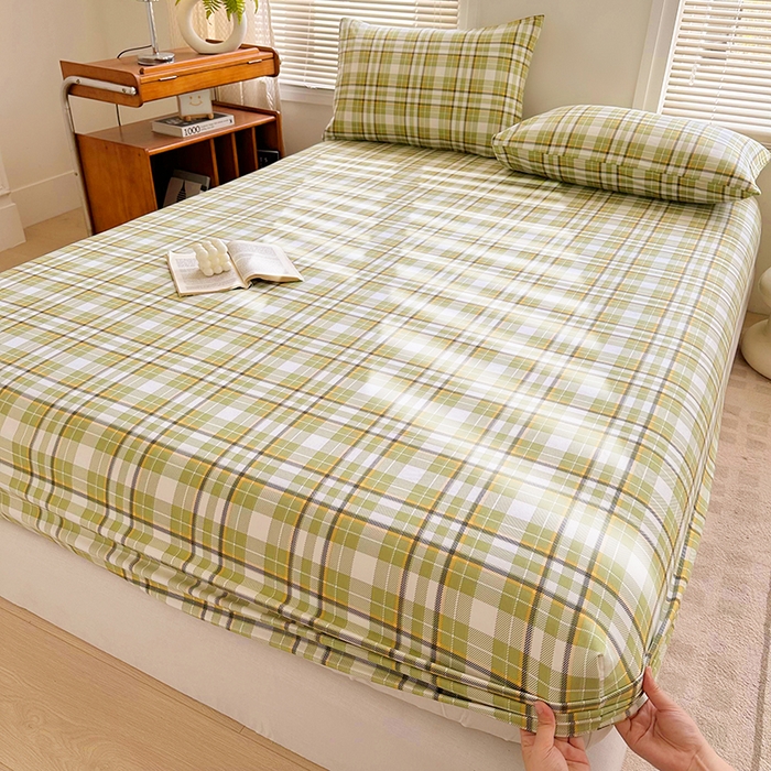 91家纺网 家纺一手货源 找家纺 家贝爱 2024新款3倍加厚水洗棉床笠床单 暖阳绿