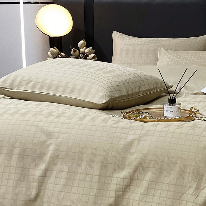 91家纺网 家纺一手货源 找家纺 金鑫汇 2024新款提花小方格全棉套件单品系列-单枕套 风吹麦浪