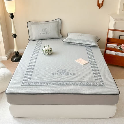 91家纺网 家纺一手货源 找家纺 首尔家纺 2024新款凉豆豆凉席床笠凉感丝凉席大版系列 心连心-灰