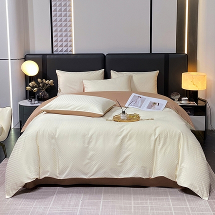 金鑫汇 2024新款提花小方格全棉套件单品系列-单被套 奶昔白+咖