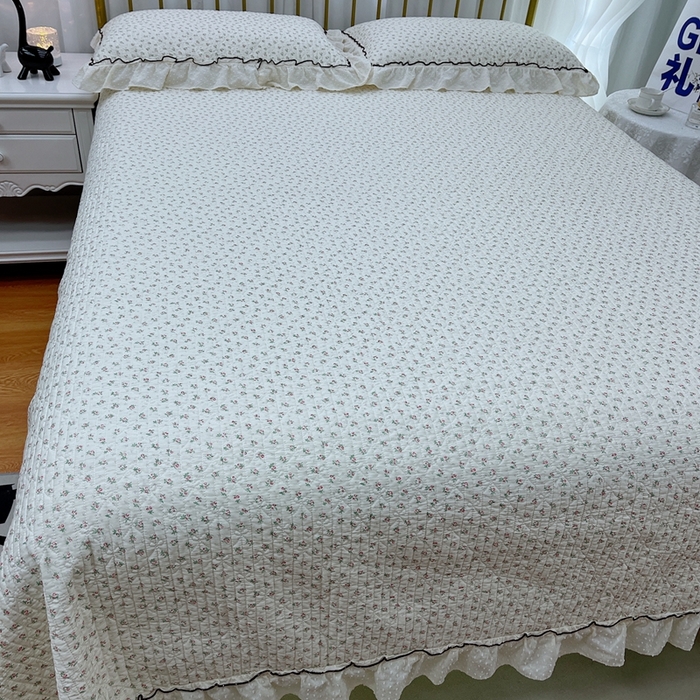 91家纺网 家纺一手货源 找家纺 暖居 2024新款韩系大花边夏被砂洗棉花床盖四件套可机洗+同款纯棉被套 云熙