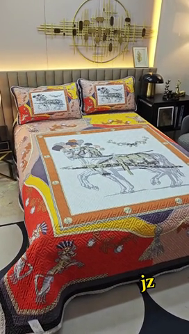 91家纺网 家纺一手货源 找家纺 爵仕家纺 2025新款凉感真丝床盖三件套 宫廷马