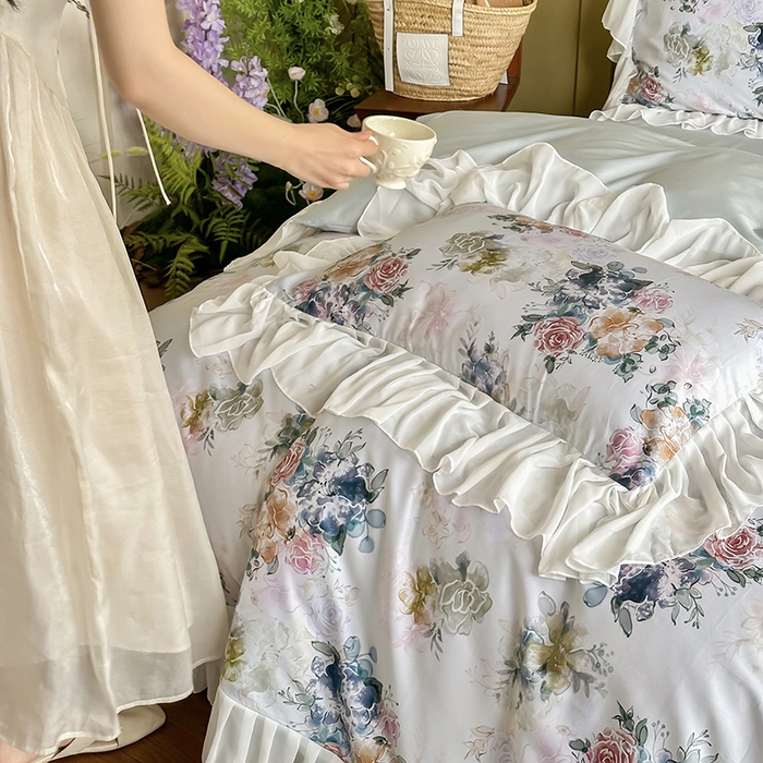 91家纺网 家纺一手货源 找家纺 窝米 2024春夏高定数码星云雪纺纱四件套系列 浮生若梦-春野绿