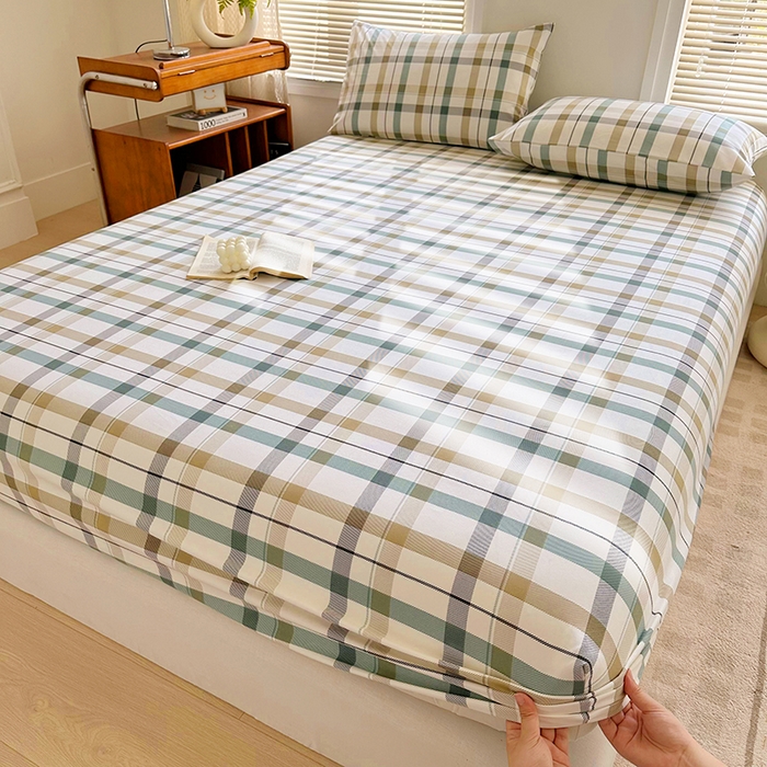 91家纺网 家纺一手货源 找家纺 家贝爱 2024新款3倍加厚水洗棉床笠床单 格调绿