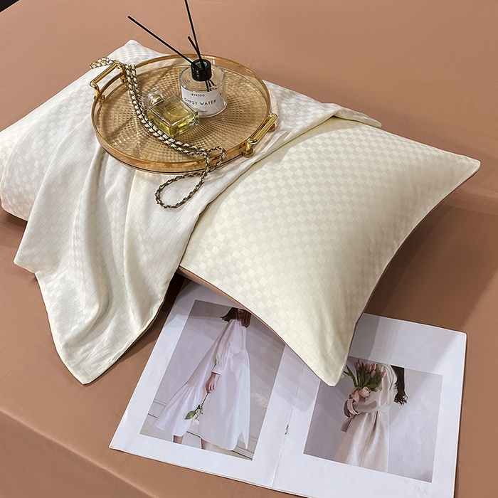 91家纺网 家纺一手货源 找家纺 （总）金鑫汇 2024新款提花小方格全棉套件单品系列-单枕套