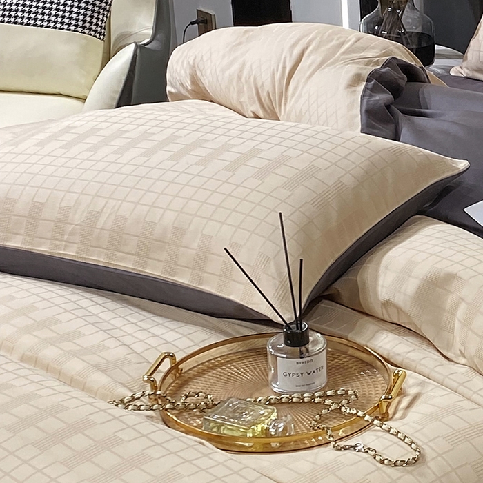 91家纺网 家纺一手货源 找家纺 金鑫汇 2024新款提花小方格全棉套件单品系列-单枕套 纵横阡陌