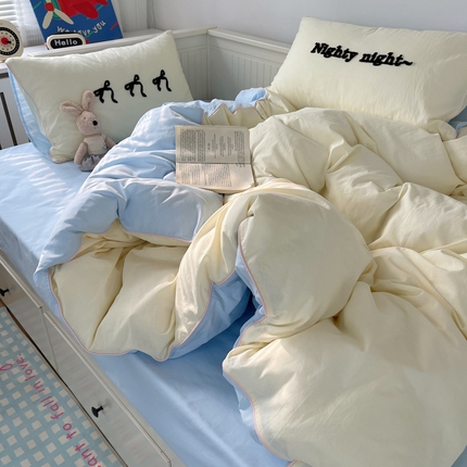 91家纺网 家纺一手货源 找家纺 （总）六巷胡同 2024新款INS韩系蝴蝶结毛巾绣嵌绳边四件套