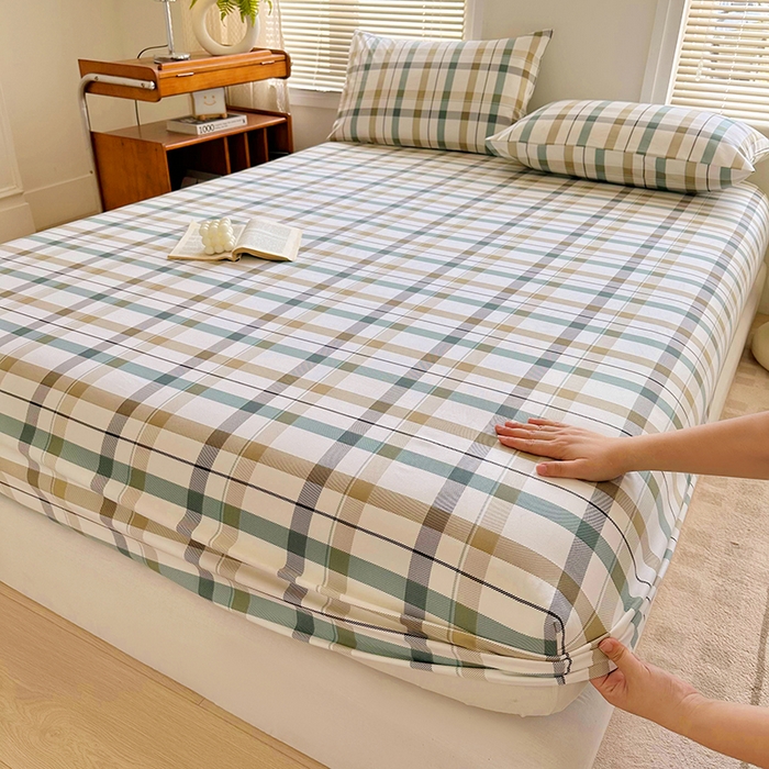 91家纺网 家纺一手货源 找家纺 家贝爱 2024新款3倍加厚水洗棉床笠床单 格调绿