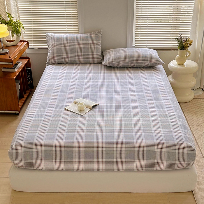 91家纺网 家纺一手货源 找家纺 家贝爱 2024新款3倍加厚水洗棉床笠床单 格韵灰