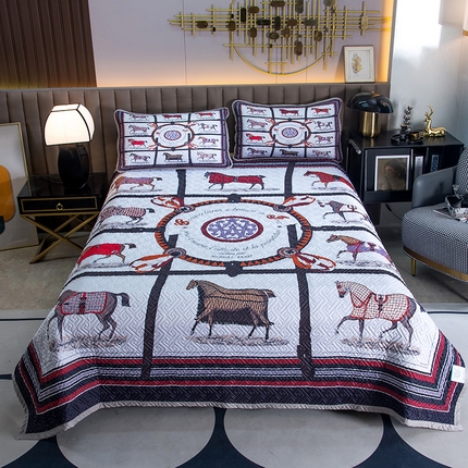 爵仕家纺 2025新款凉感真丝床盖三件套 十骏马白