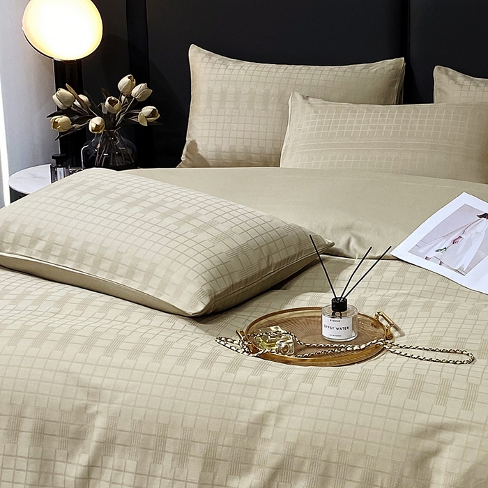 91家纺网 家纺一手货源 找家纺 金鑫汇 2024新款提花小方格全棉套件单品系列-单枕套 风吹麦浪