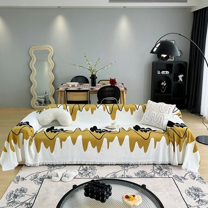 91家纺网 家纺一手货源 找家纺 沐沐 2026新款雪尼尔印花沙发巾 春意怏然驼色