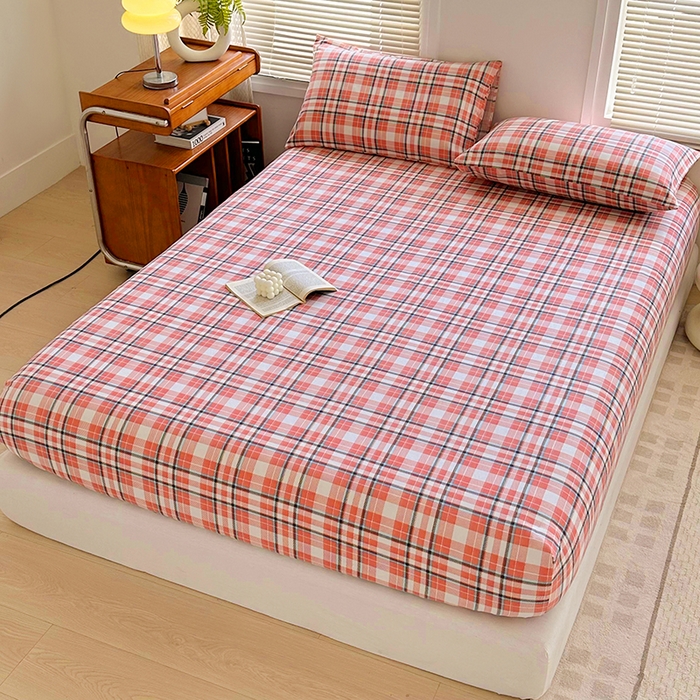 91家纺网 家纺一手货源 找家纺 家贝爱 2024新款3倍加厚水洗棉床笠床单 暖阳红