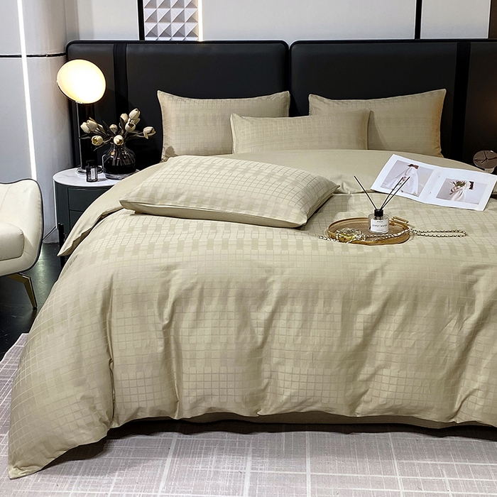 91家纺网 家纺一手货源 找家纺 金鑫汇 2024新款提花小方格全棉套件单品系列-四件套 风吹麦浪