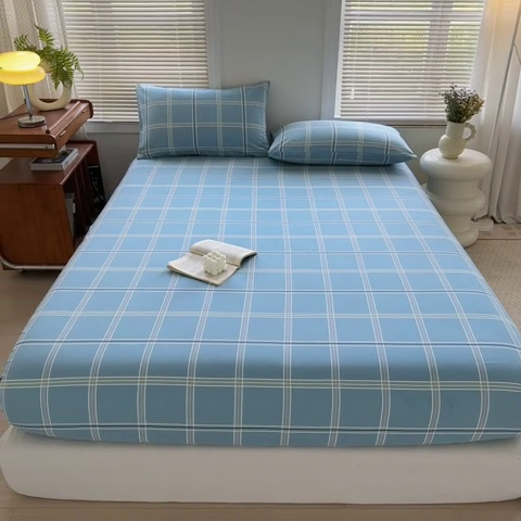 91家纺网 家纺一手货源 找家纺 家贝爱 2024新款3倍加厚水洗棉床笠床单 简尚蓝