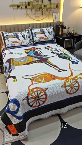 91家纺网 家纺一手货源 找家纺 爵仕家纺 2025新款凉感真丝床盖三件套 驯马人