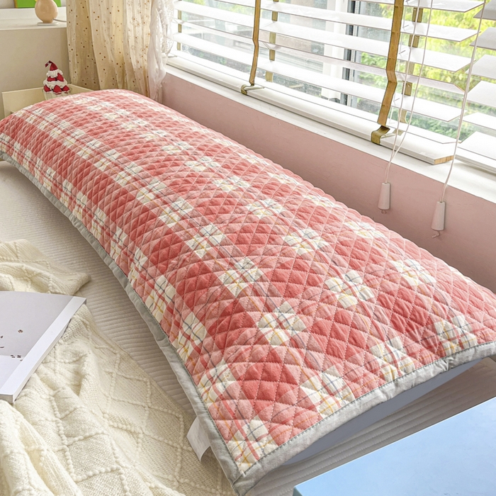 91家纺网 家纺一手货源 找家纺 爱港家纺 2024新款全棉水洗色织绗缝双人长枕巾 情侣款枕套 防滑枕巾 大加州-橙