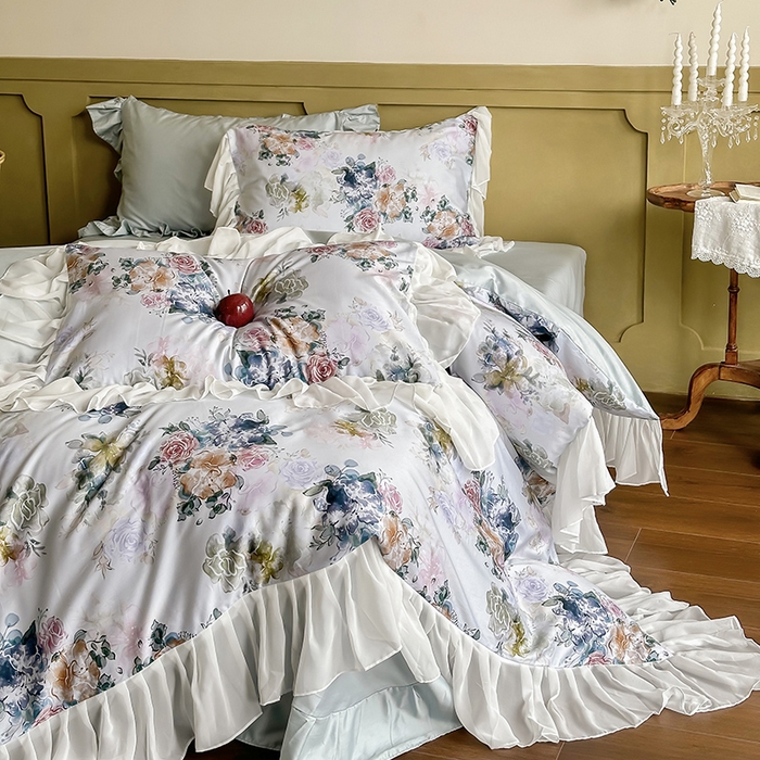 91家纺网 家纺一手货源 找家纺 窝米 2024春夏高定数码星云雪纺纱四件套系列 浮生若梦-春野绿