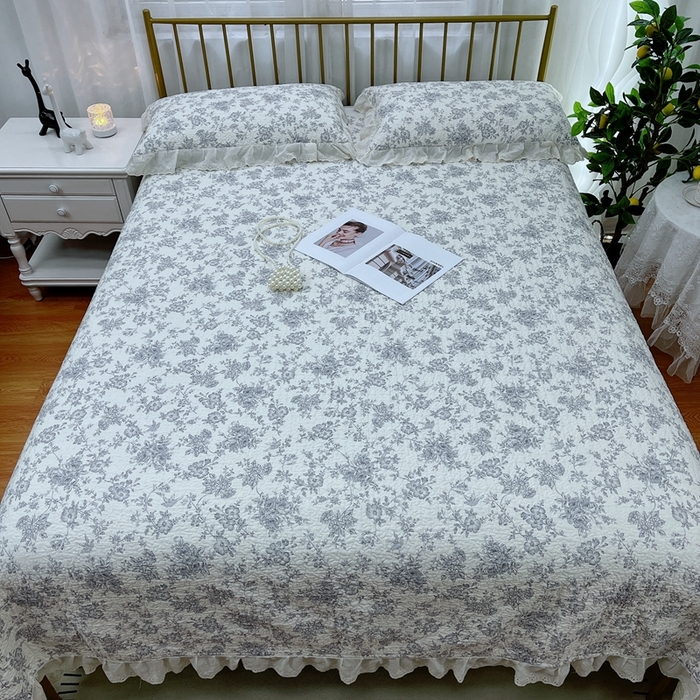 91家纺网 家纺一手货源 找家纺 暖居 2024新款包边春秋被床盖四件套 赫本白