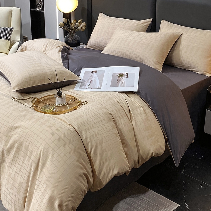 91家纺网 家纺一手货源 找家纺 金鑫汇 2024新款提花小方格全棉套件单品系列-单被套 纵横阡陌