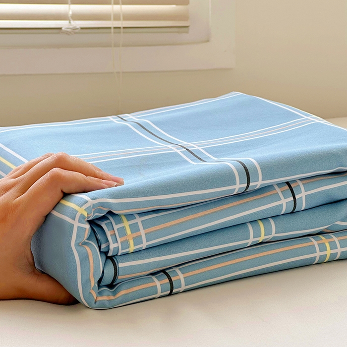 91家纺网 家纺一手货源 找家纺 家贝爱 2024新款3倍加厚水洗棉床笠床单 简尚蓝