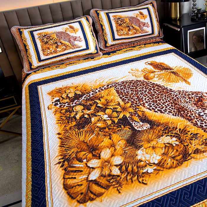 91家纺网 家纺一手货源 找家纺 爵仕家纺 2025新款凉感真丝床盖三件套 豹