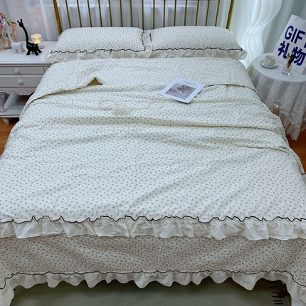 91家纺网 家纺一手货源 找家纺 暖居 2024新款韩系大花边夏被砂洗棉花床盖四件套可机洗+同款纯棉被套 云熙